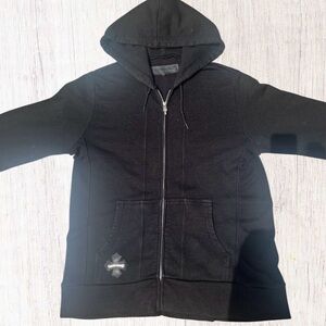 Vintage Black Waffle Zip-Up Hooded Sweatshirt